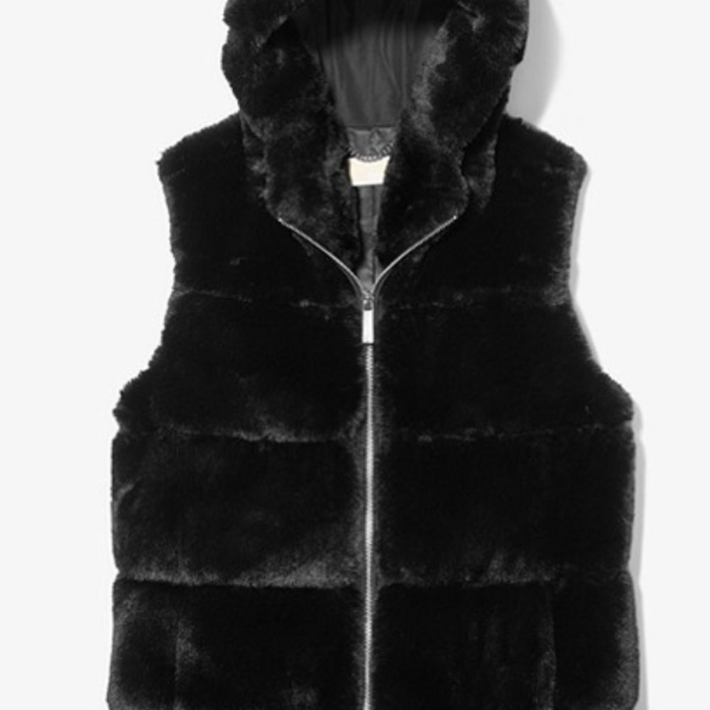 Michael Kors Quilted Faux Fur Hooded Vest